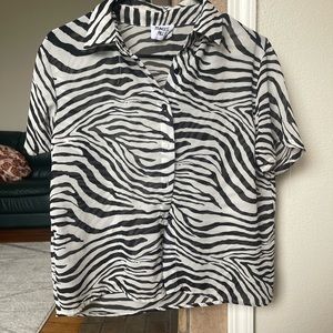 Princess Polly Women's Mesh Zebra Button Down Shirt